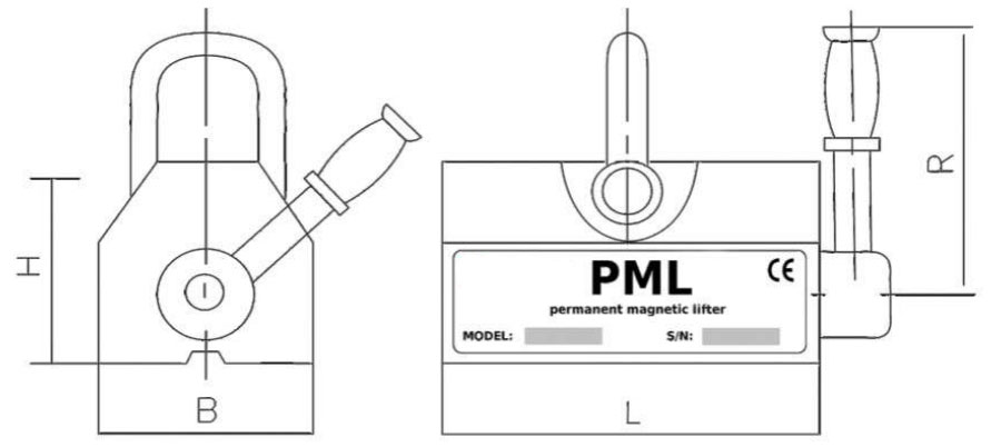 Магнитный грузозахват PML размеры схема Магнитный захват PML размеры схема