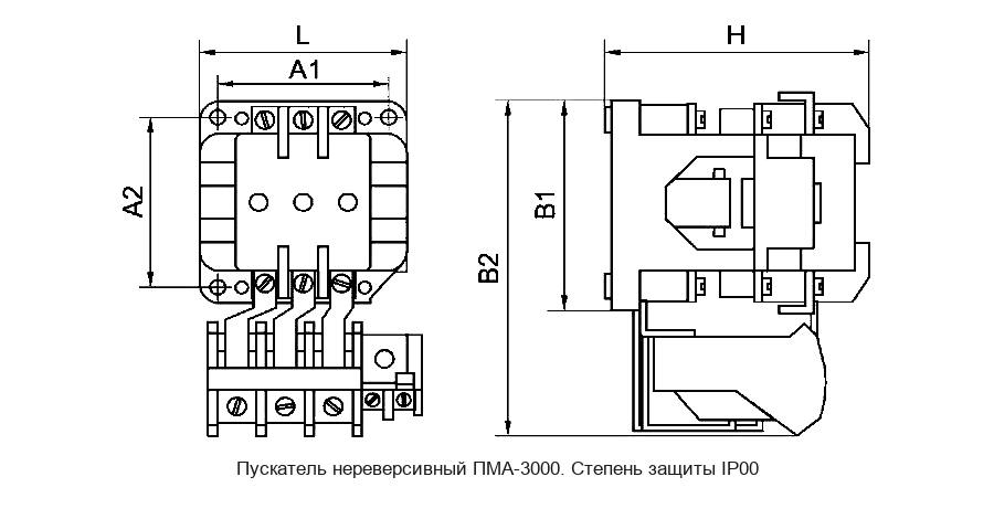 Габаритные и установочные размеры пускателя ПМА-3100 Габаритные и установочные размеры пускателя ПМА-3100