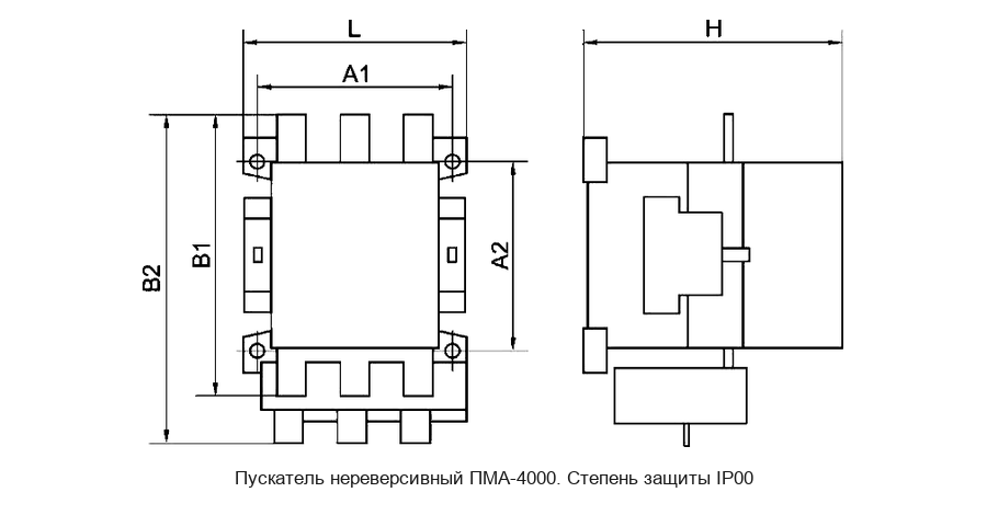 Габаритные и установочные размеры пускателя ПМА-4100 Габаритные и установочные размеры пускателя ПМА-4100