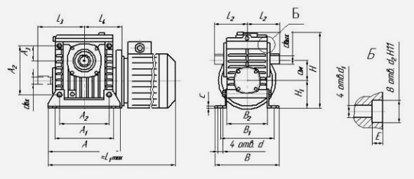 Габаритные установочные размеры редукторов МЧ