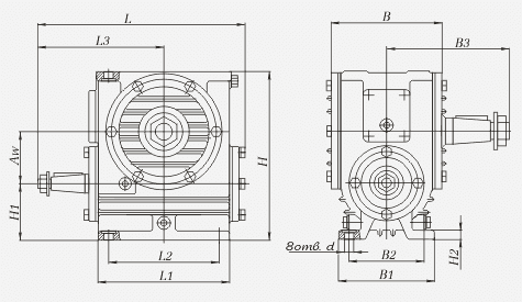 Габаритные и установочные размеры редуктора Ч-80