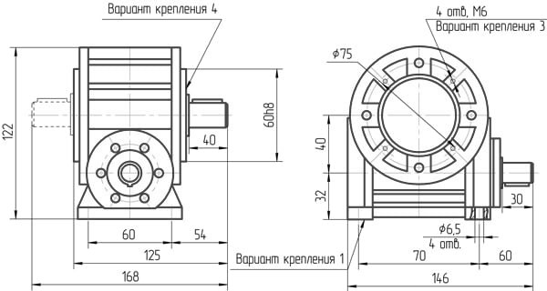 Вариант сборки 51(52,53), вариант крепления 1(3,4), вариант расположения червячной пары 1