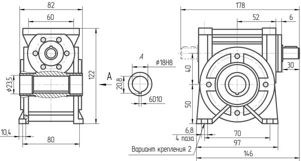 Вариант сборки 56(66), вариант крепления 2, вариант расположения червячной пары 2