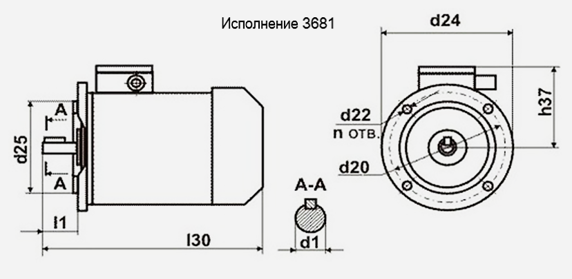 Габаритные и установочные размеры электродвигателя АИР63В4