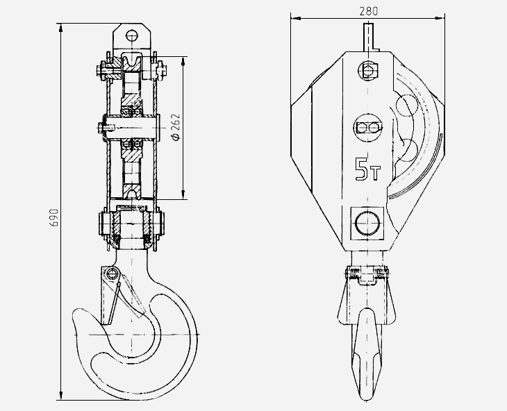 Чертеж крюковой подвески с грузоподъемностью 5 т
